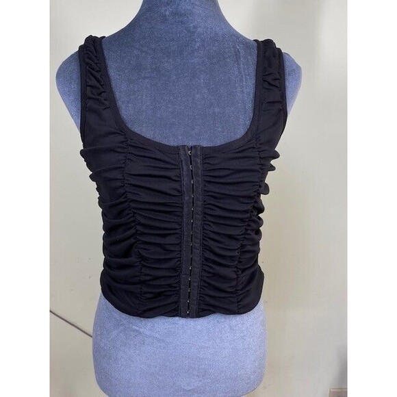 Shinestar Corset Style Crop Top Ruched Black Front Close Hook & Eye Size Large - Picture 1 of 7